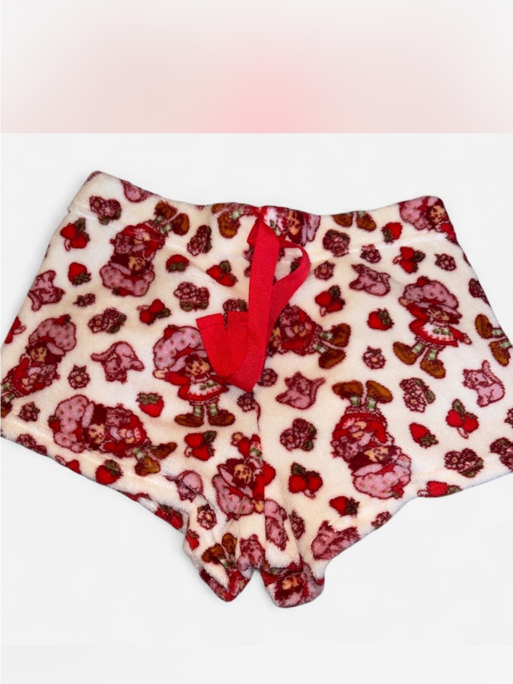 Girls Plush Red Floral Character Shorts with Drawstring